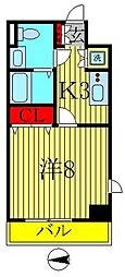 ヒューマンハイム我孫子 1Kの間取図画像