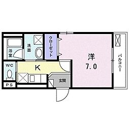 ラフェリオII 2階1Kの間取り