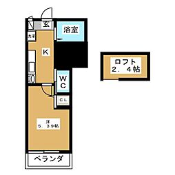 Meldia石川町 2階1Kの間取り