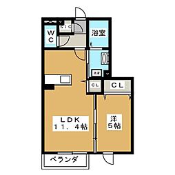 ウエストバード 1階1LDKの間取り