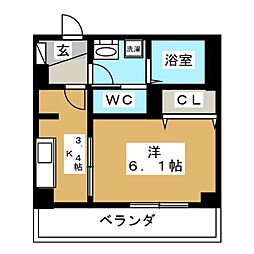 シルケンハウス 1Kの間取図画像