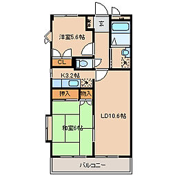 ヒルトップＤ棟 2階2LDKの間取り