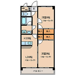 コンフォール滝上 2階2DKの間取り