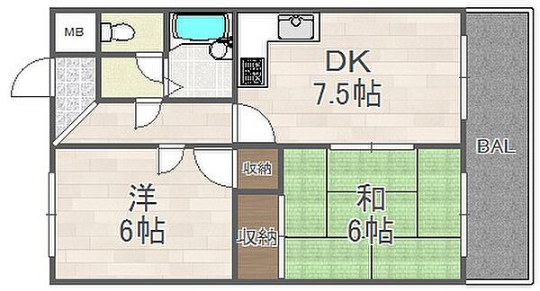 ダンディライオン宝塚II ｜兵庫県宝塚市山本中2丁目(賃貸マンション2DK・1階・43.74㎡)の写真 その2