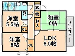 グランパルク向井 3LDKの間取図画像