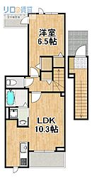 宝塚市売布東の町アパート 1LDKの間取図画像