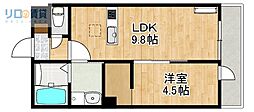 宝塚市南ひばりガ丘1丁目アパート 1LDKの間取図画像