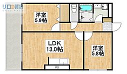 ファミーユ.仁川 2LDKの間取図画像
