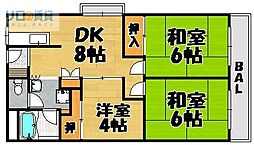 エリエールハイツ川西 3DKの間取図画像