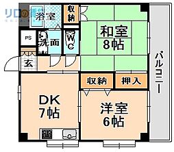 ドミール緑ケ丘 2DKの間取図画像