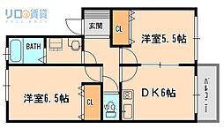 紅葉ガ丘フォーテック2 2DKの間取図画像