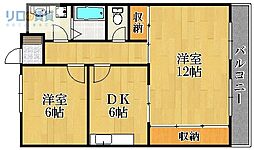 リバティーハイツ 2DKの間取図画像