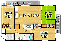 ペイサージュ宝塚 3LDKの間取図画像