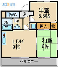 メゾンちぐさ 2LDKの間取図画像