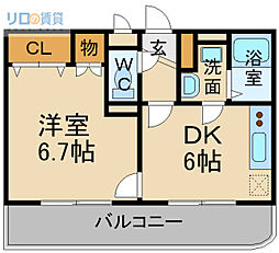 アスライフ宝塚山本ガーデン 1DKの間取図画像