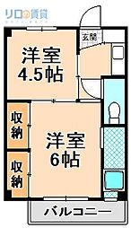 ビレッジハウス鴻池4号棟 2Kの間取図画像
