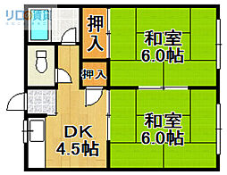 奥田ハイツ 2DKの間取図画像