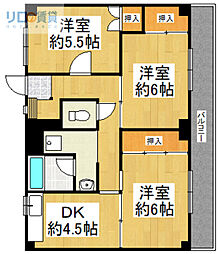 ビレッジハウス山本4号棟 3DKの間取図画像