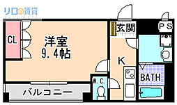 プルミエール宝塚 1Kの間取図画像