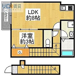 リュミエール小林 1LDKの間取図画像