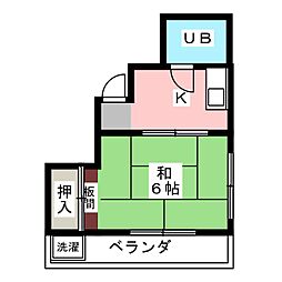 大野ビル 2階1Kの間取り