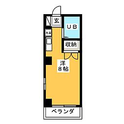 ハイムオーキス 2階ワンルームの間取り