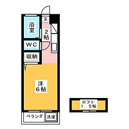 カーサフローラ2 2階ワンルームの間取り