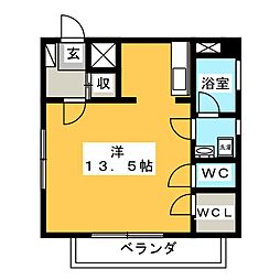 ニューホープストーン 2階ワンルームの間取り