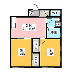 ピエス 2DKの間取図画像