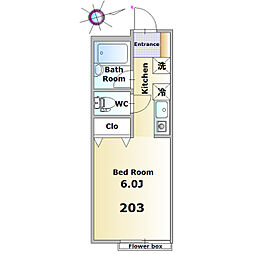 ハイツ穴川 2階1Kの間取り