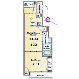 ロイヤルパレス黒砂台 1階1LDKの間取り