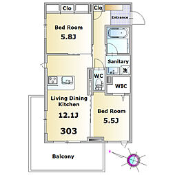 ＧｅｍテラスＡ　（ジェムテラスＡ） 3階2LDKの間取り