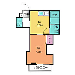 パレスホリケ2 2階1DKの間取り