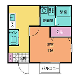 パレスホリケ1 2階1Kの間取り