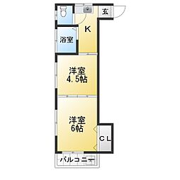第2サトーハイツ 1Kの間取図画像