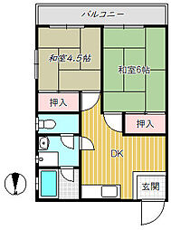 第2あかね荘 2DKの間取図画像