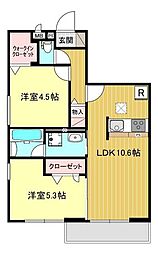 越谷市蒲生茜町アパート 2LDKの間取図画像