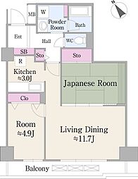 ハイエスト荻窪 13階2LDKの間取り