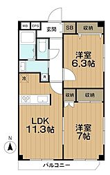 レジデンスミヤビ 3階2LDKの間取り