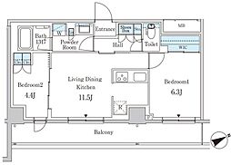 パークアクシス下北沢 2階2LDKの間取り