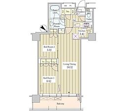ユニゾンタワー東中野 2LDKの間取図画像