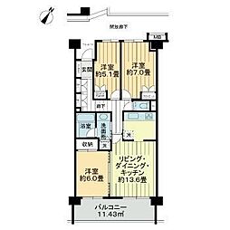 ヒルズ用賀TOKYO U CITY 3LDKの間取図画像