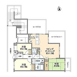 東急ドエルアルス世田谷若林 3LDKの間取図画像