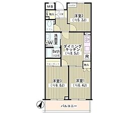 第2ゼルコーバ烏山 3DKの間取図画像