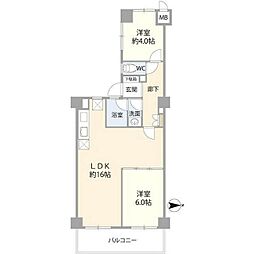 マートルコート調布第2 2LDKの間取図画像