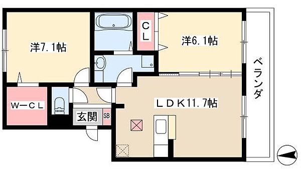 ティエル　ルミエール ｜愛知県名古屋市中川区高杉町(賃貸アパート2LDK・3階・58.37㎡)の写真 その2