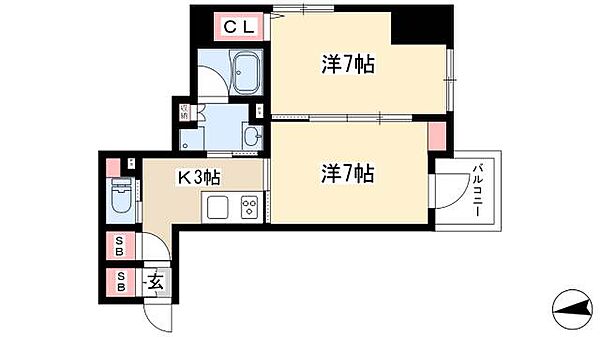 ルーエ錦 ｜愛知県名古屋市中区錦1丁目(賃貸マンション2K・2階・40.19㎡)の写真 その2