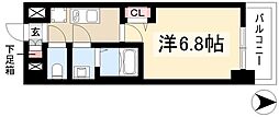 ディアレイシャス名古屋太閤通III 9階1Kの間取り