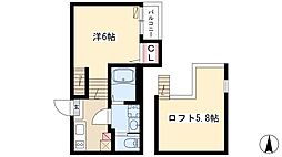 ハーモニーテラス十番IV 2階1Kの間取り