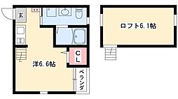 ピストハッタ 1階ワンルームの間取り